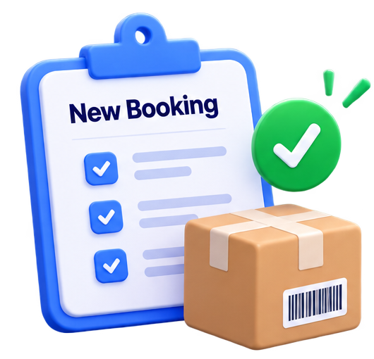 New Booking illustration with clipboard and parcel