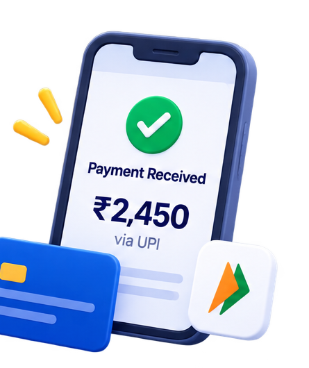 Payment received illustration with phone, card and bell