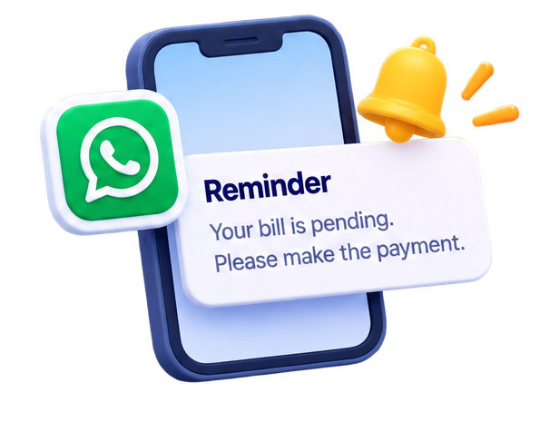 Reminders go out illustration with WhatsApp icon and bubble